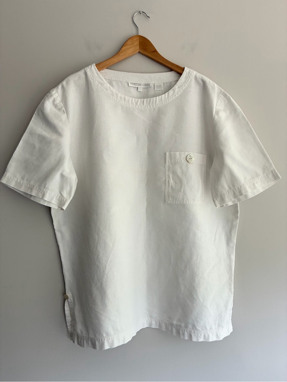 Preston & York Vintage Linen White Short Sleeve Pocket Tee Large